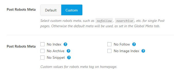 postar opções detalhadas de robôs